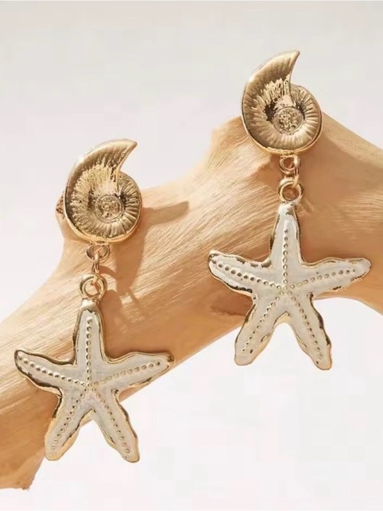 Anthropologie Jewelry - Gold and White Starfish Drop Earrings - Women's Jewelry